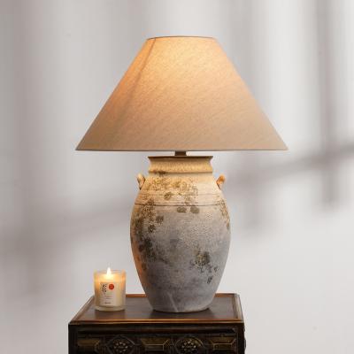 22 Inch Rustic Style Ceramic Jar Table Lamp for Bedroom