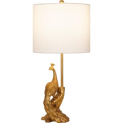 Mid Century Modern Creative Vintage Gold Resin Peacock Table Lamp